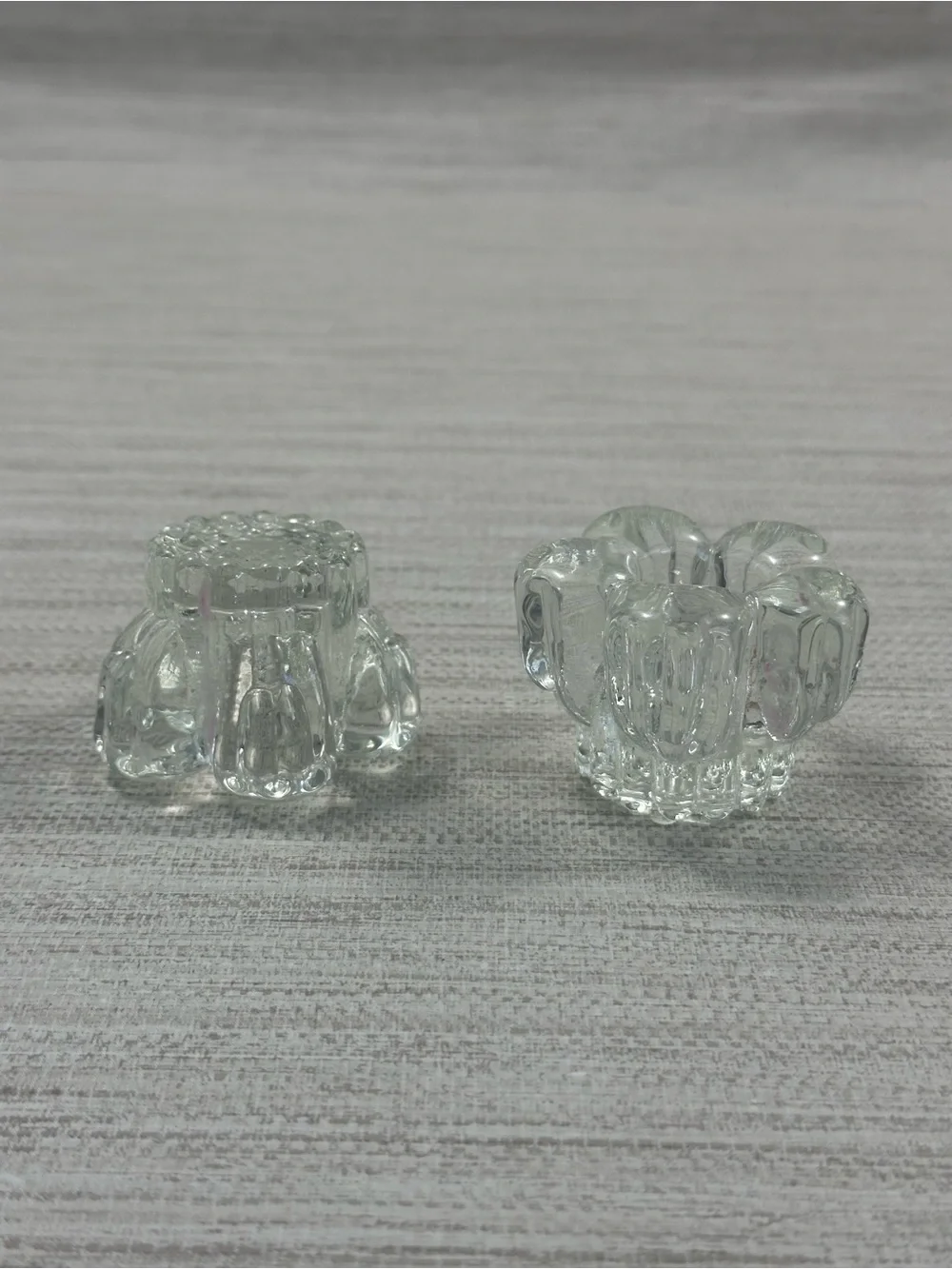 Vintage Mini Clear Glass Floral Votive Candle/Tea light Holders. Set of 2 -